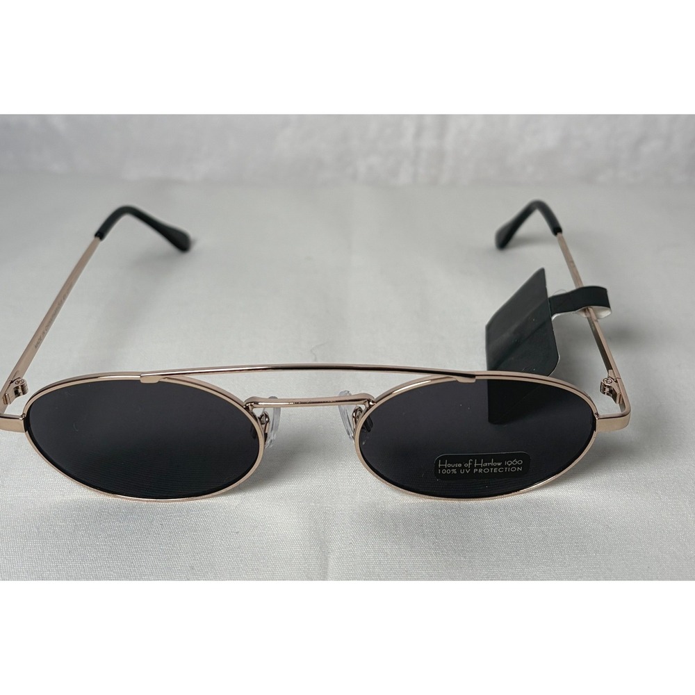 House of Harlow 1960 Gold Tone Oval Double Bridge Sunglasses NEW